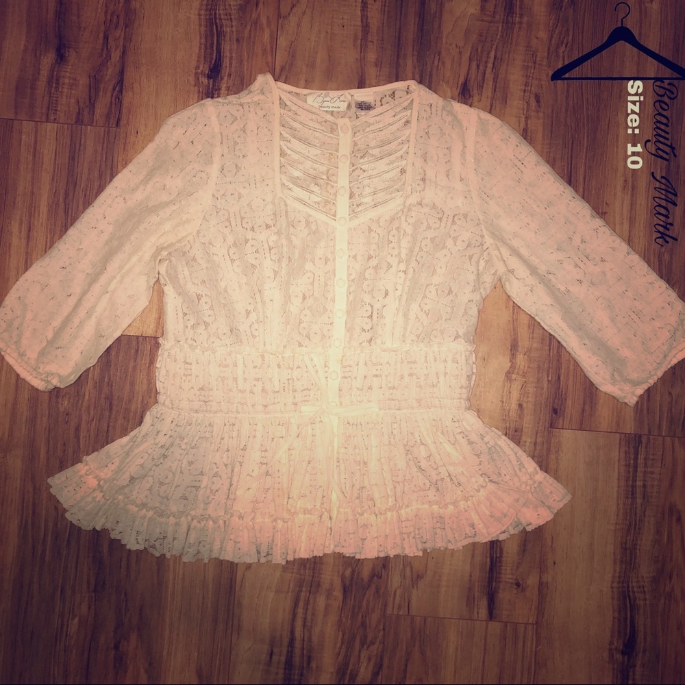 Beauty Mark Cream Lace Peplum Jacket.